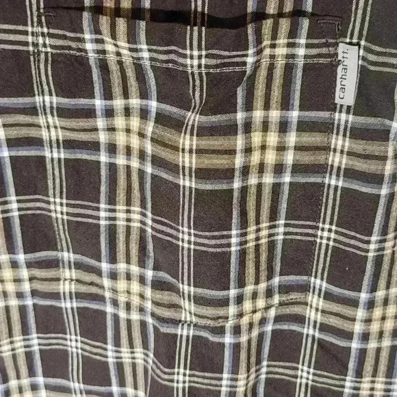 Carhartt Button Down Short Sleeve Shirt Men's L Tall Brown Plaid S277 DKB - Picture 3 of 7